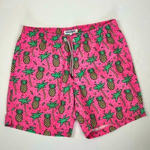 Maamgic Men’s Pink Pineapple Palm Tree Swim Shorts Trunks SZ Large 7” inseam